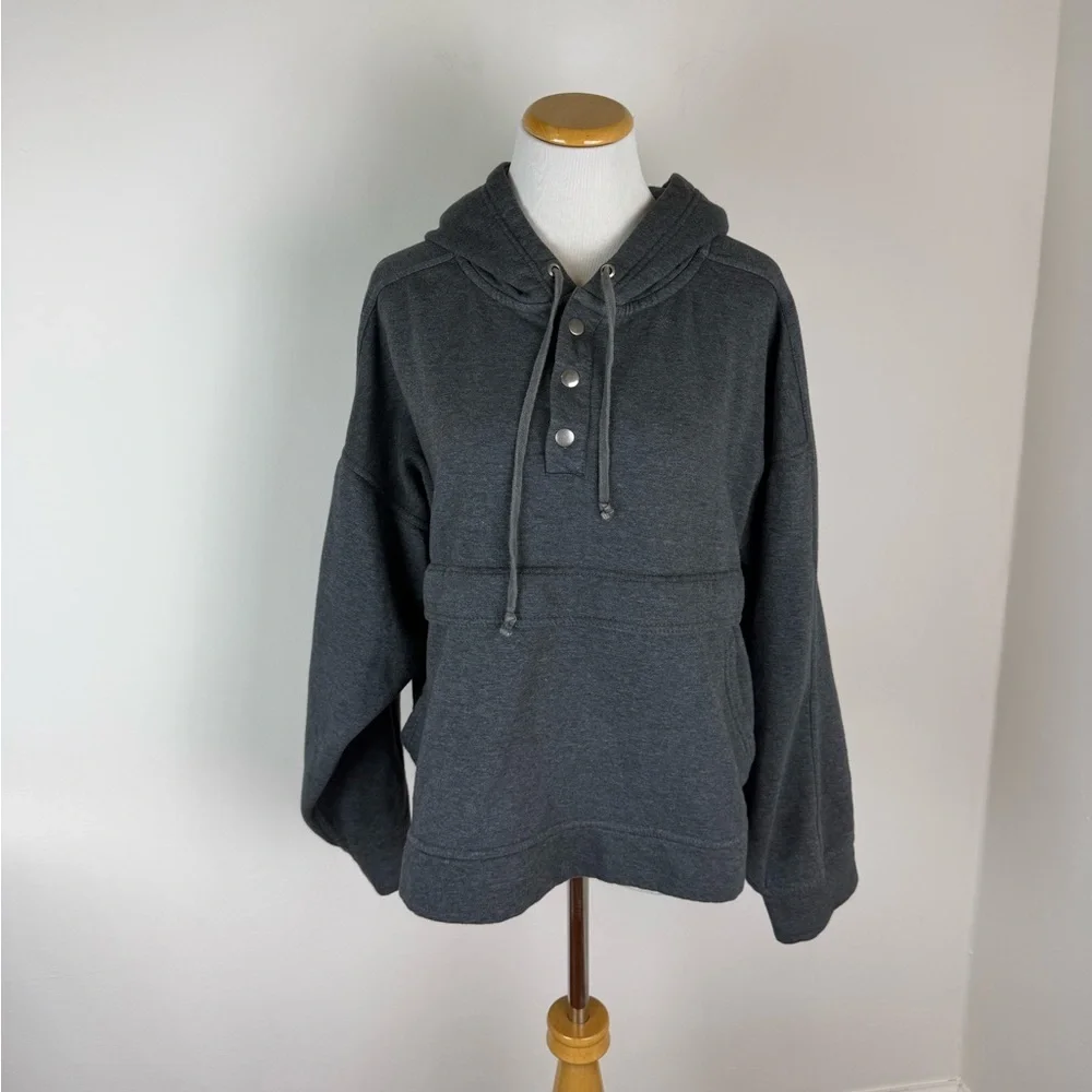 Anthropologie Daily Practice Henley Dark Gray Hooded Sweatshirt Cotton Size L - Picture 4 of 7